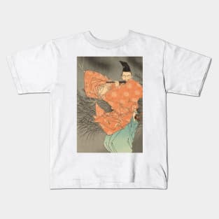 Fujiwara Yasumasa Plays the Flute by Moonlight by Tsukioka Yoshitoshi Kids T-Shirt